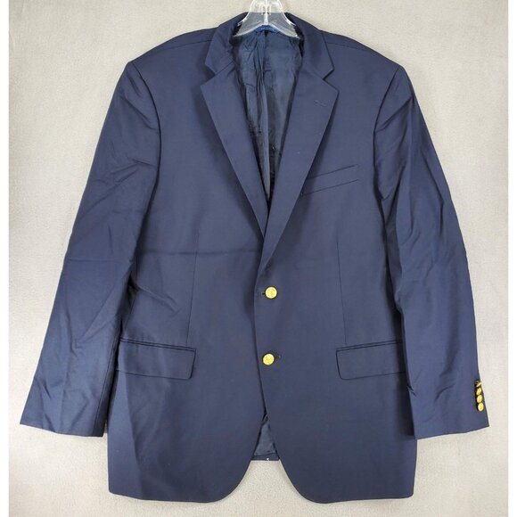 Brooks Brothers Madison Fit Blazer 46L Navy Blue Sport Coat Jacket Gold Long Woo - Picture 1 of 12